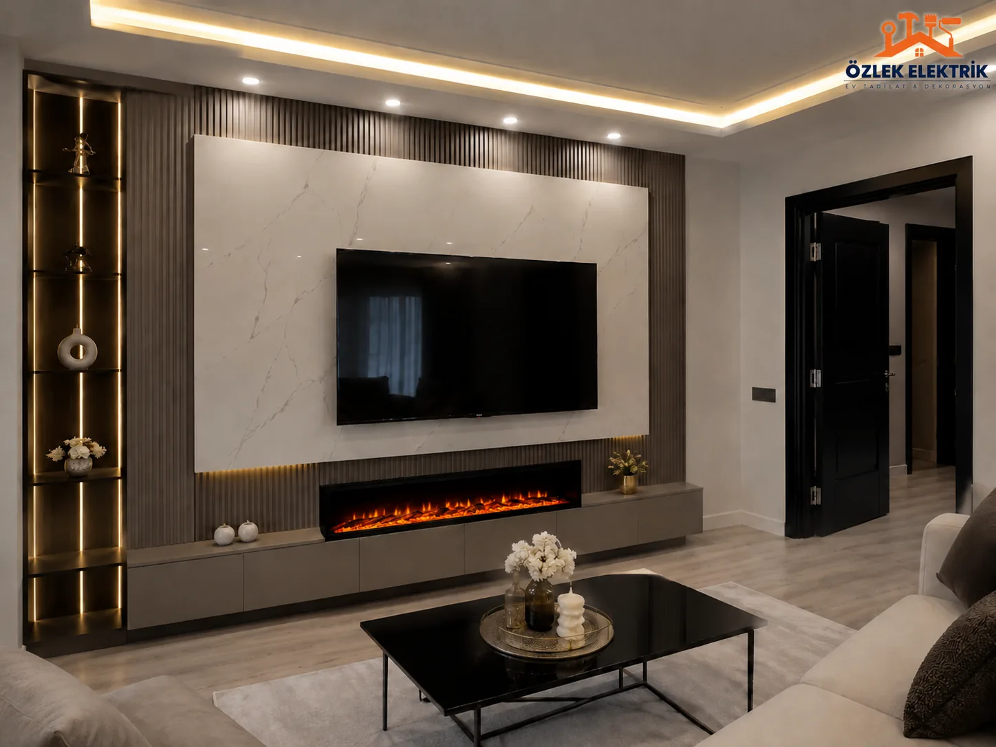 LED ve gizli ışık uygulanmış modern salon